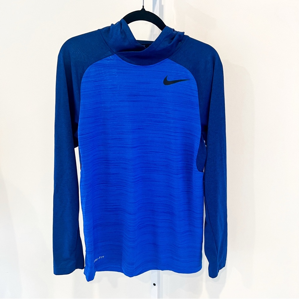 Nike Blue Two Toned Dri-Fit Hooded Training Performance Shirt Mens Sz Small